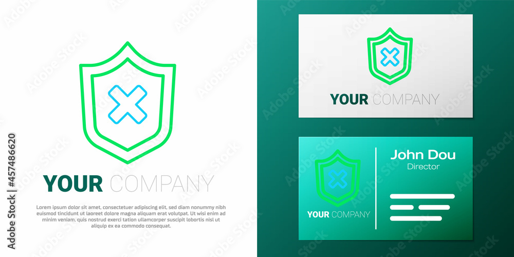 Poster line shield with cross mark icon isolated on white background. shield and rejected. notice of refusa
