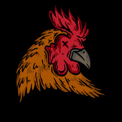 hand drawn chicken head illustration, painting art, poster, line art, for t-shirt design posters and other things