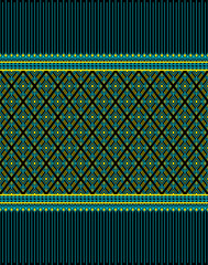 Turquoise Yellow Native or Ethnic Seamless Pattern on Black Background in Symmetry Rhombus Geometric Bohemian Style for Clothing or Apparel,Embroidery,Fabric,Package Design