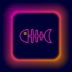 Glowing neon line Fish skeleton icon isolated on black background. Fish bone sign. Colorful outline concept. Vector