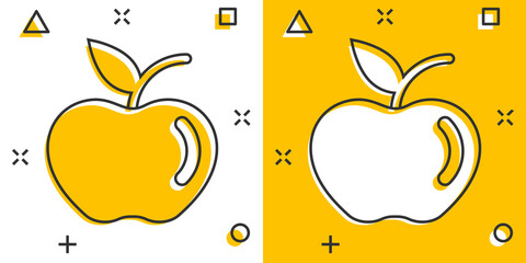 Apple icon in comic style. Fresh fruit cartoon vector illustration on white isolated background. Juicy food splash effect business concept.