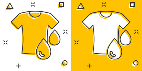 T-shirt washing icon in comic style. Clothes dry cartoon vector illustration on white isolated background. Shirt laundry splash effect business concept.