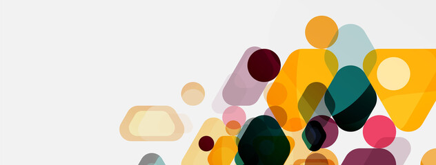 Color bubbles and rounded geometric shapes on white. Vector geometric minimal abstract background for wallpaper, banner, background, landing page