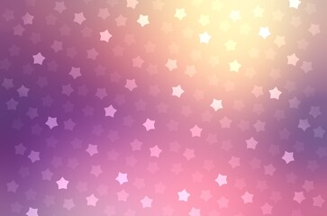 Glittering stars on pink yellow ombre glowing background. Xmas decorative half transparent texture.