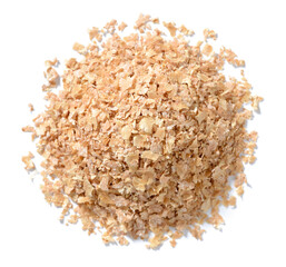 uncooked wheat bran isolated on the white background, top view
