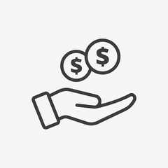 Dollar Coins Money in Hand Flat Vector Icon
