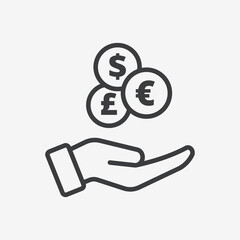 Coins Money in Hand Flat Vector Icon