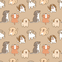 Seamless Pattern with Cute Puppy Illustration Design on Brown Background