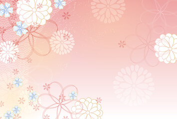 ピンクの桜と菊の和柄背景