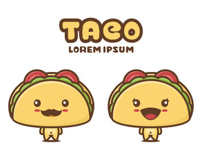 cute taco mascot, vegetable cartoon illustration