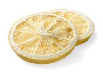 freeze dried lemon slices isolated on the white background