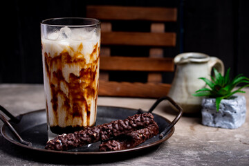 Iced Brown Sugar Fresh Milk Drink in a Clear Glass