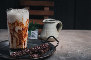 Iced Brown Sugar Fresh Milk Drink in a Clear Glass