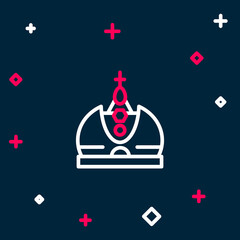 Line King crown icon isolated on blue background. Colorful outline concept. Vector