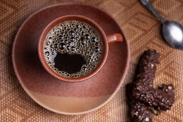 hot black coffee, top view