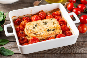 Baked feta pasta. Feta cheese and tomatoes in garlic oil. In the oven it turns into an amazing pasta sauce by itself. Just add some cooked pasta. Tiktok pasta