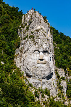 The statue of Decebal Rex at the Danube River in Romania