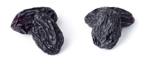 black raisins isolated on the white background