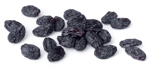 black raisins isolated on the white background