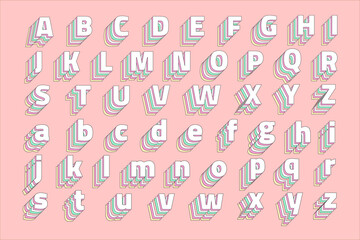 3d vector retro alphabet pastel alphabet set