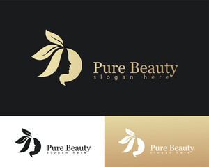 pure beauty logo creative salon women massage business emblem nature leave