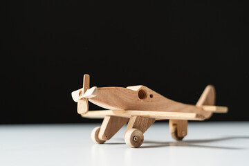 Hand drawing wooden children plane toy. Ecological toys. Use for poster, card, invitation, banner, advertising, marketing, shop, print, textile, design