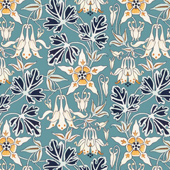 Art nouveau columbine flower vector pattern design resource