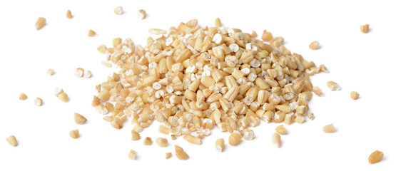 uncooked steel cut oats isolated on the white background