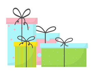 Gifts for the holiday. Colored boxes with gifts.