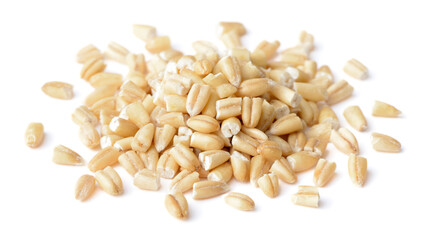uncooked steel cut oats isolated on the white background