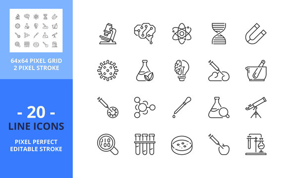 Line icons about science. Pixel perfect 64x64 and editable stroke