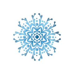 Winter blue snowflake on white background.