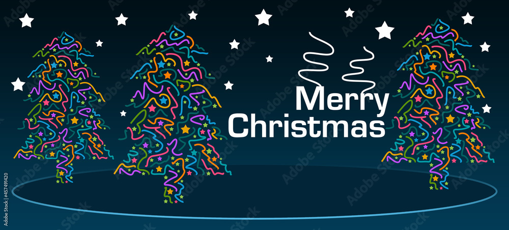 Wall mural merry christmas blue background colorful trees