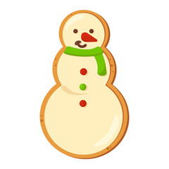 Gingerbread snowman isolated on white background. Christmas gingerbread cookie. Winter holiday food. Happy new year. Merry Christmas holiday. Vector illustration.