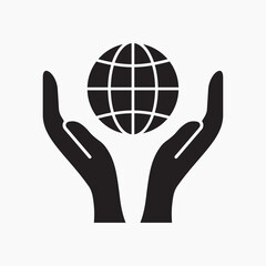 Hands with earth icon on white background. Vector illustration.