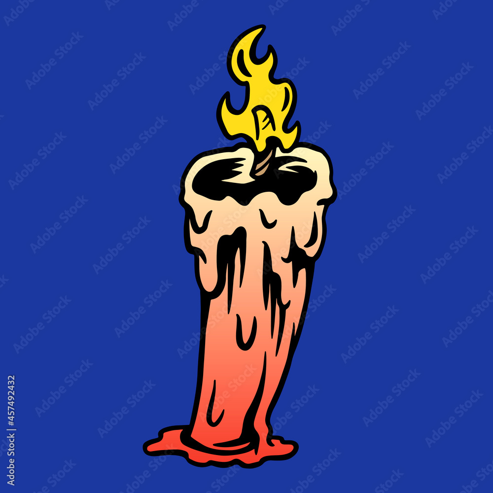 Sticker candle outline sticker on blue background vector