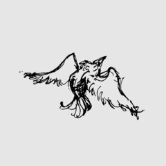 The beautiful hand drawn flying bird. Graphic drawing.