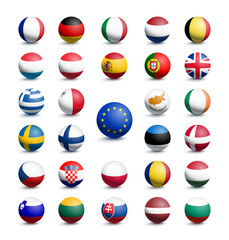 Flags in the shape of a ball of the European Union together with the UK