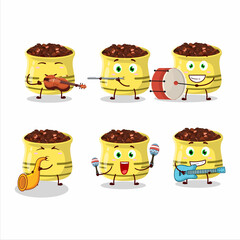 Cartoon character of dried tomato playing some musical instruments