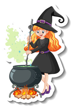 Beautiful witch cartoon character sticker