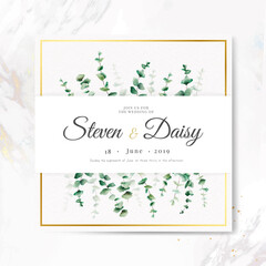 Hand drawn eucalyptus leaf pattern invitation card template vector