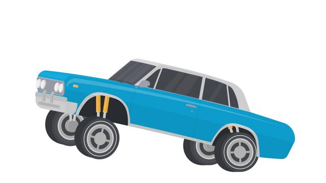 Modified car. Animation of a jumping car, alpha channel is turned on. Cartoon