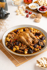 Stewed chicken soup with Chinese herbal medicine.  This soup very famous among chinese food and asian food as a healthy soup, food as medicine.