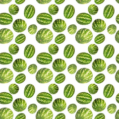 Ripe watermelons on a white background. Seamless pattern.