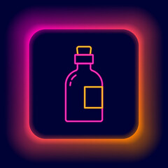 Glowing neon line Alcohol drink Rum bottle icon isolated on black background. Colorful outline concept. Vector