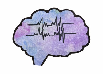 Paper brain cutout with pulse lines on white background. Epilepsy awareness