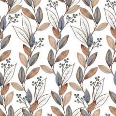 Pattern of brown autumn twigs with leaves wedding holiday greeting 4