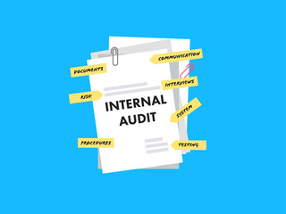 Illustration vector: Internal Audit on the paper isolated on blue background