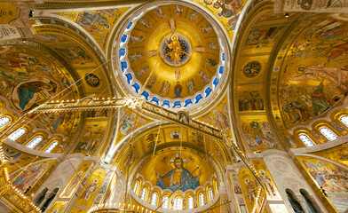 Saint Sava Orthodox Church Interior, Belgrade, Serbia. - obrazy, fototapety, plakaty