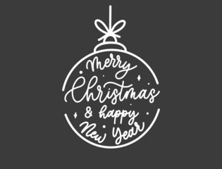 Merry Christmas and Happy New Year. Hand drawn lettering typography poster